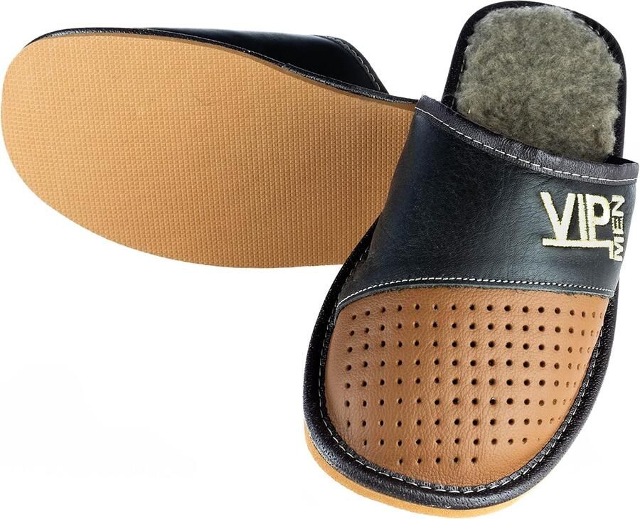 Herenslippers Leer Comfortabele Handgemaakte Pantoffels