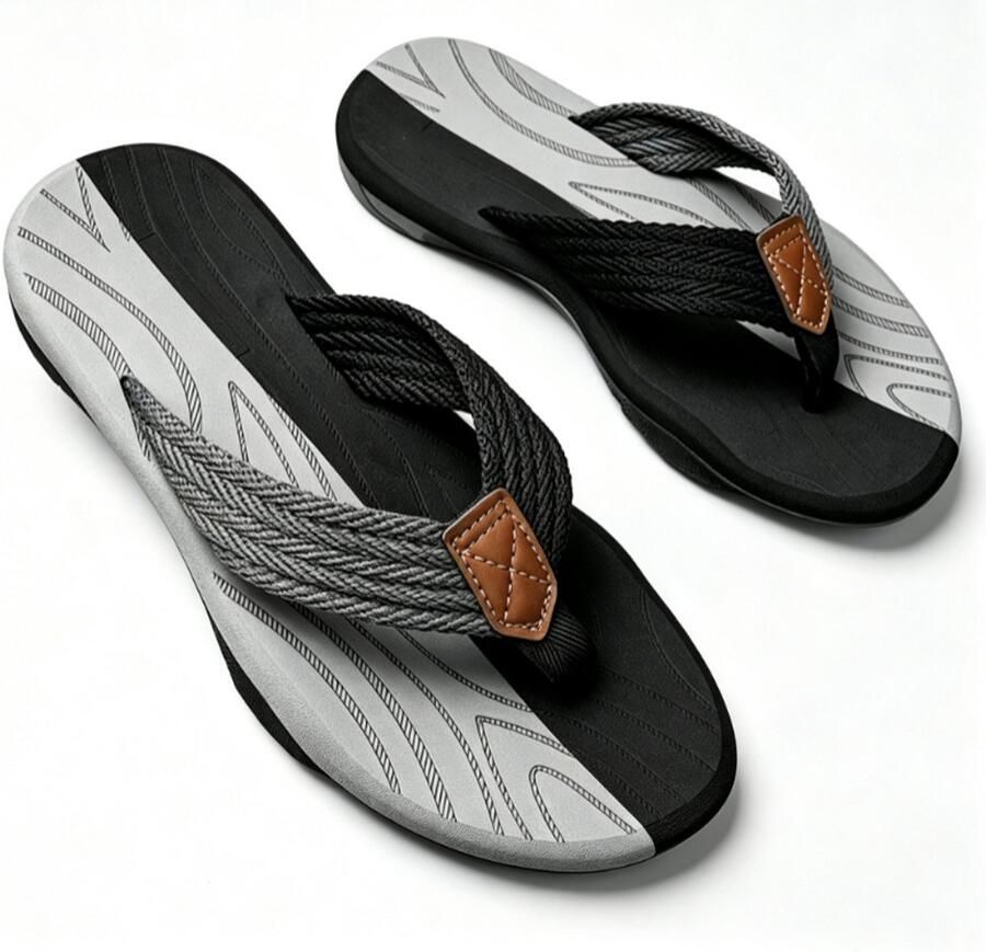 Herenslippers met orthopedische ondersteuning sportsandalen zomerse strand- en zwembadschoenen zwart en grijs