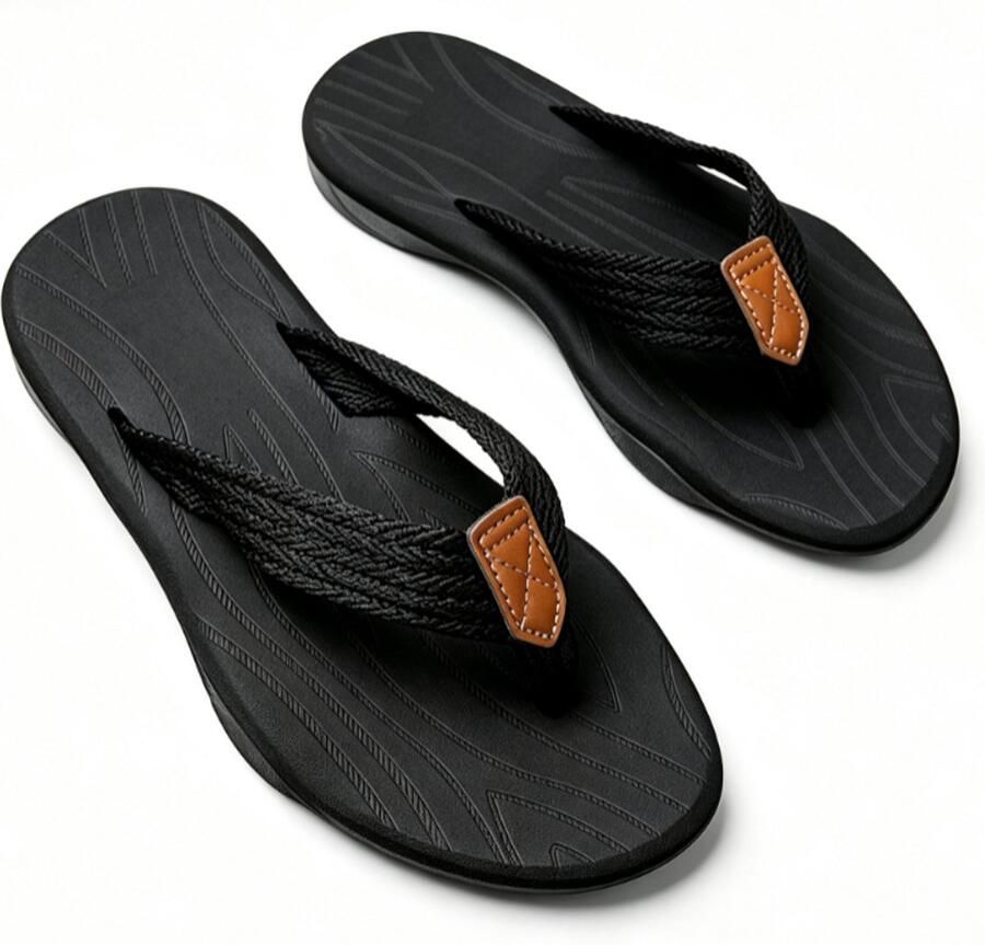 Herenslippers met orthopedische zool sportieve sandalen geschikt voor zomerse strand- en zwembadactiviteiten zwart