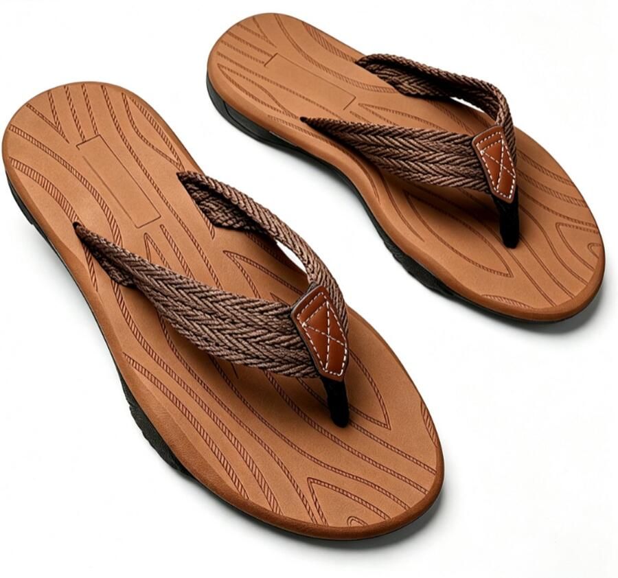 Herenslippers met orthopedische zool sportieve sandalen zomerse strand- en zwembadschoenen bruin