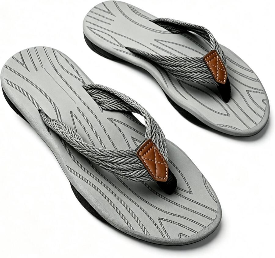 Herenslippers met orthopedische zool sportieve sandalen zomerse strand- en zwembadschoenen grijs