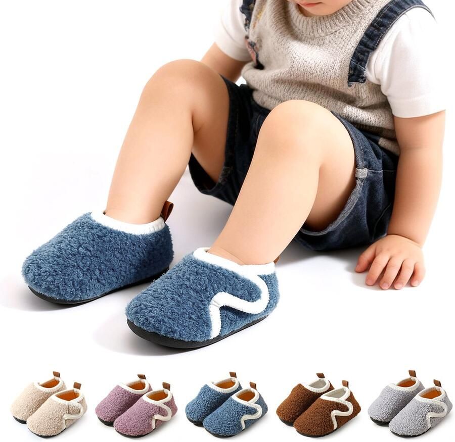 Herfst Winter Kinder Katoenen Pantoffels Antislip Katoenen Pantoffels met Zachte Zolen Peuter en Baby Wandelende Katoenen Pantoffels Warme Antislip Katoenen Pantoffels voor Binnen Klittenband Ontwerp