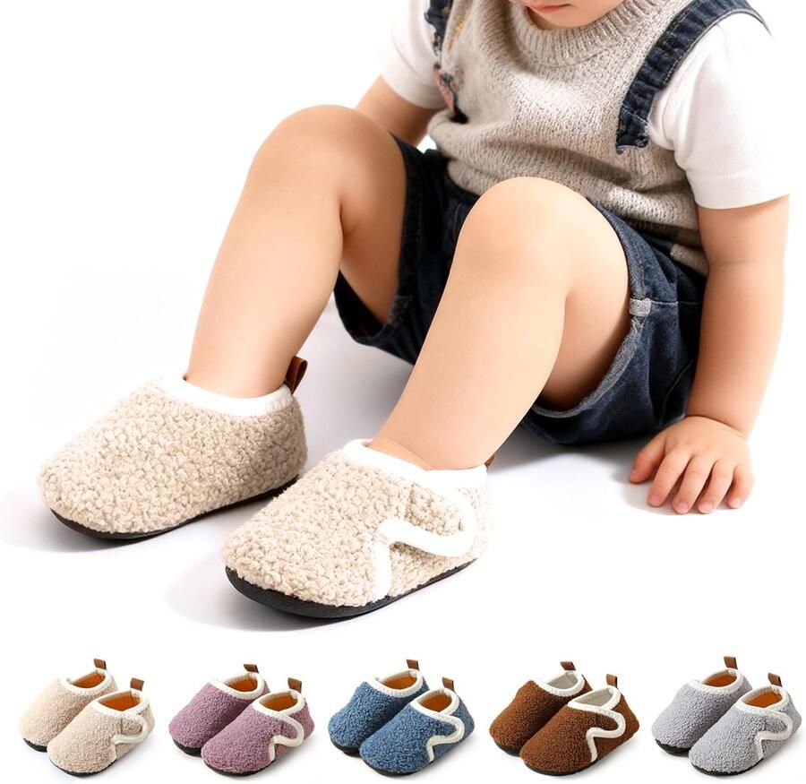 Herfst Winter Kinder Katoenen Pantoffels Antislip Katoenen Pantoffels met Zachte Zolen Peuter en Baby Wandelende Katoenen Pantoffels Warme Antislip Katoenen Pantoffels voor Binnen Klittenband Ontwerp