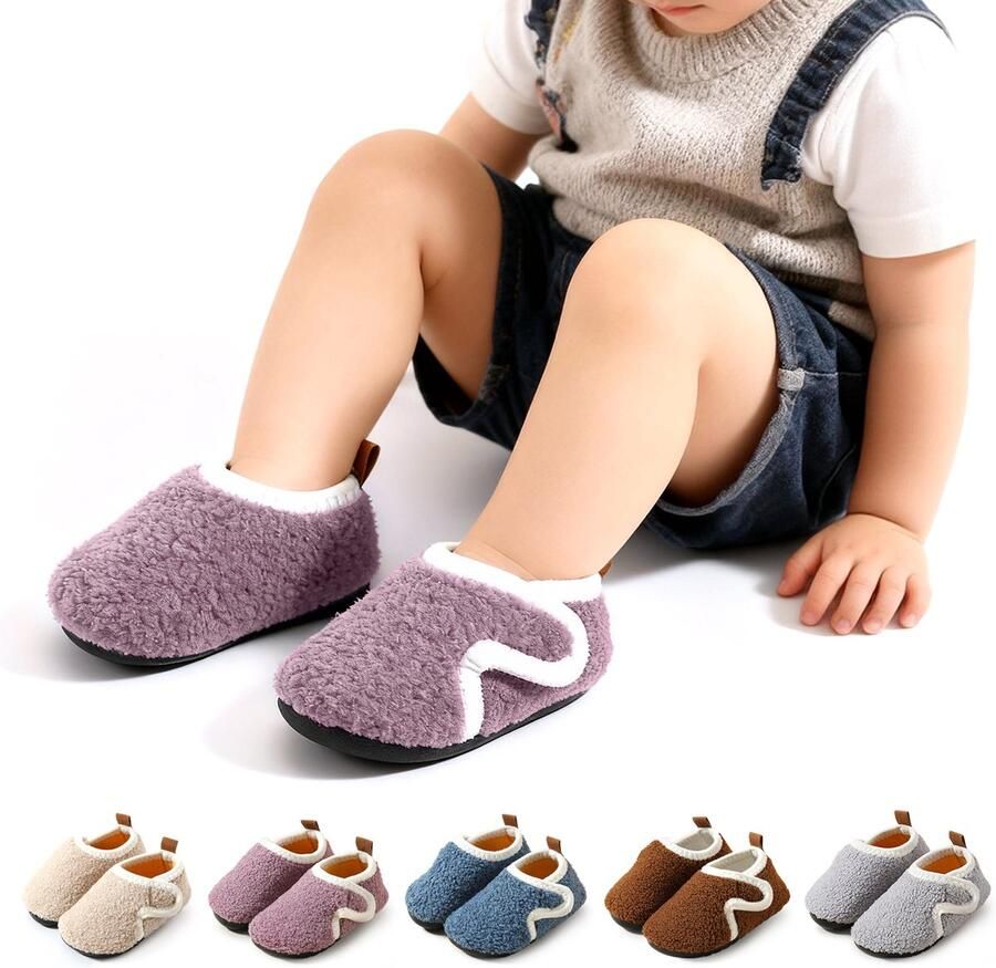 Herfst Winter Kinder Katoenen Pantoffels Antislip Katoenen Pantoffels met Zachte Zolen Peuter en Baby Wandelende Katoenen Pantoffels Warme Antislip Katoenen Pantoffels voor Binnen Klittenband Ontwerp