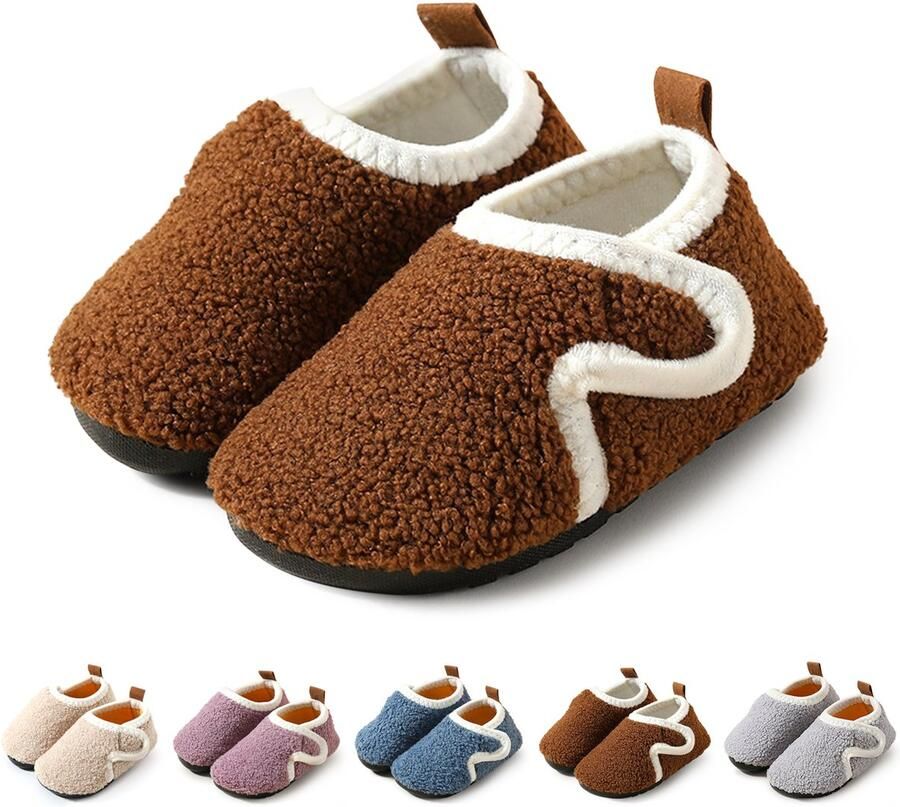 Herfst Winter Kinder Katoenen Pantoffels Antislip Katoenen Pantoffels met Zachte Zolen Peuter en Baby Wandelende Katoenen Pantoffels Warme Antislip Katoenen Pantoffels voor Binnen Klittenband Ontwerp