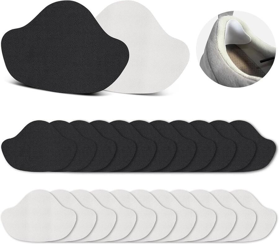 Herstel Patches voor Hielbescherming 24 Stuks Hielkussens Schoenreparatie Patches voor Leren Schoenen en Sneakers (Zwart + Wit)