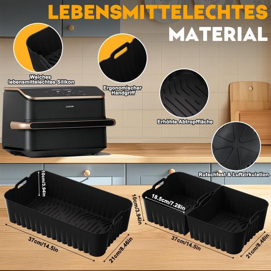 Heteluchtfriteuse accessoires voor Cosori Dual Blaze TwinFry XXL 10 l Cosori heteluchtfriteuse 10 l siliconen vorm accessoires (1 x 10 l en 2 x 5 l) met grillrooster andere accessoires