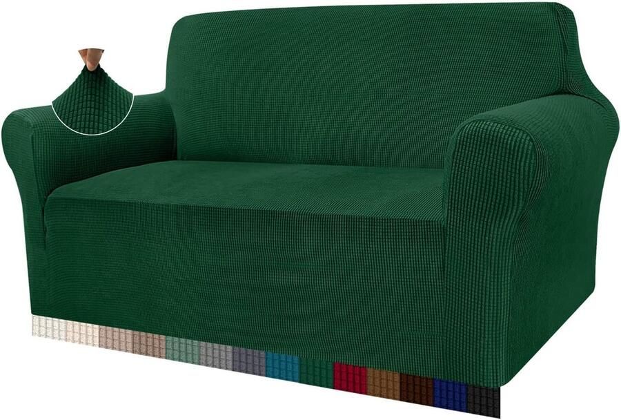 High Stretch bankovertrek moderne bankovertrek jacquard elastische bankhoes voor woonkamer beschermer tegen honden en huisdieren 2-zits donkergroen