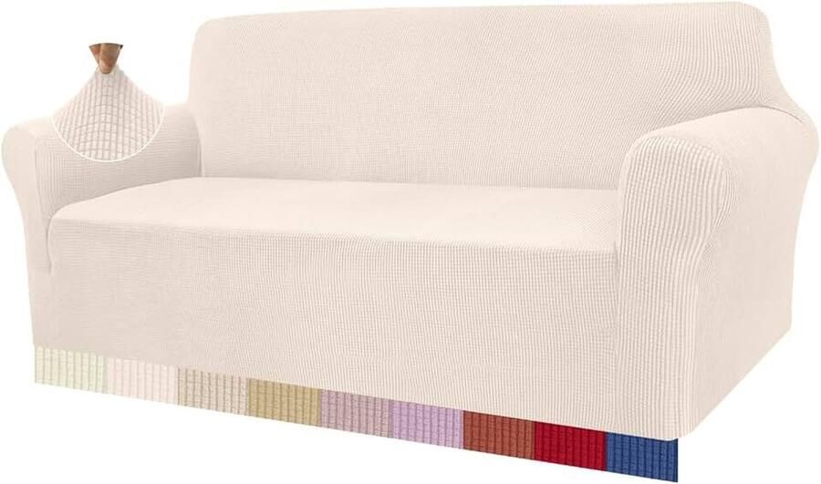 High Stretch bankovertrek moderne bankovertrek jacquard elastische bankovertrek voor woonkamer beschermer tegen honden en huisdieren (3-zits lichtbeige)
