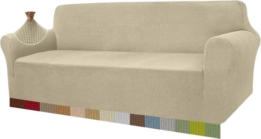 High Stretch bankovertrek moderne bankovertrek jacquard elastische bankovertrek voor woonkamer beschermer tegen honden en huisdieren (4-zits kakikleur)