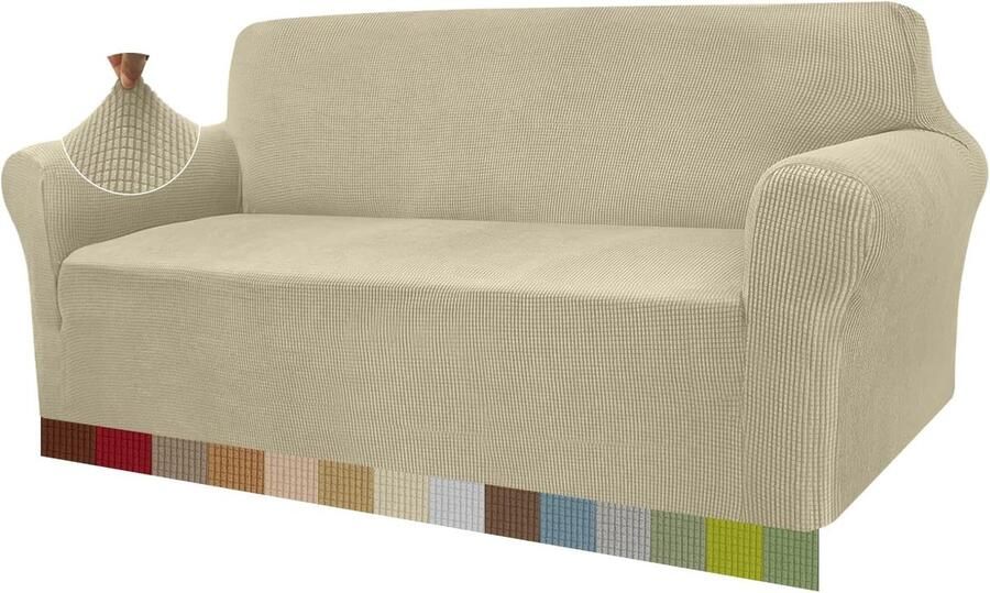High Stretch bankovertrek moderne bankovertrek jacquard elastische bankovertrek voor woonkamer beschermer tegen honden en huisdieren (3-zits kakikleur)