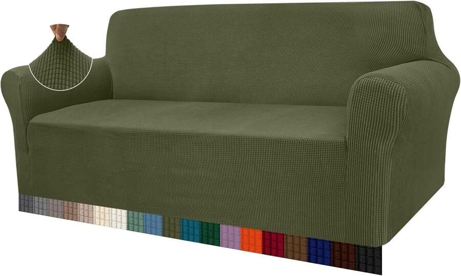 High Stretch bankovertrek moderne bankovertrek jacquard elastische bankovertrek voor woonkamer beschermer tegen honden en huisdieren (3-zits legergroen)