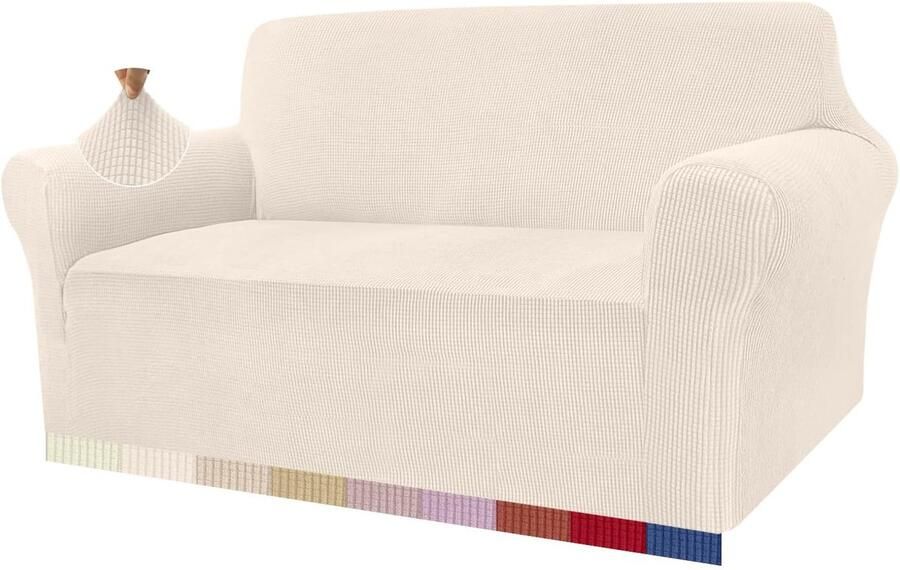 High Stretch bankovertrek moderne bankovertrek jacquard elastische bankovertrek voor woonkamer beschermer tegen honden en huisdieren (2-zits lichtbeige)