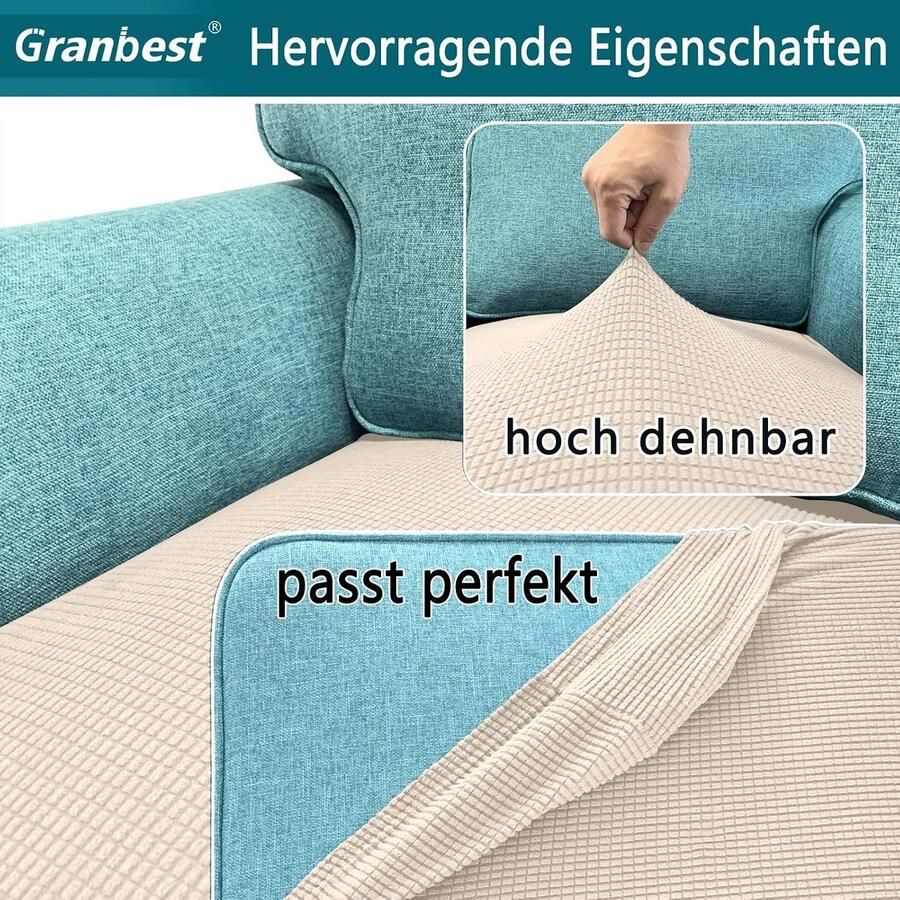 High Stretch bankovertrek superzachte bankovertrek stoelkussenbescherming jacquard spandex met elastische onderkant (3-zits beige)