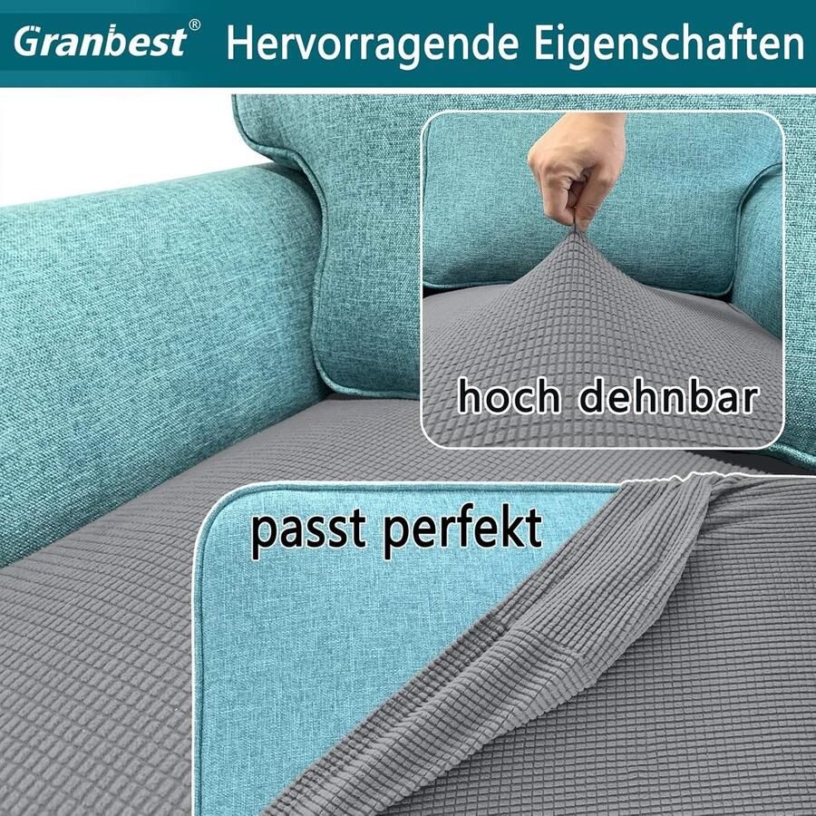 High Stretch Overtrek zitkussen superzacht jacquard spandex met elastische onderkant 2-zits lichtgrijs