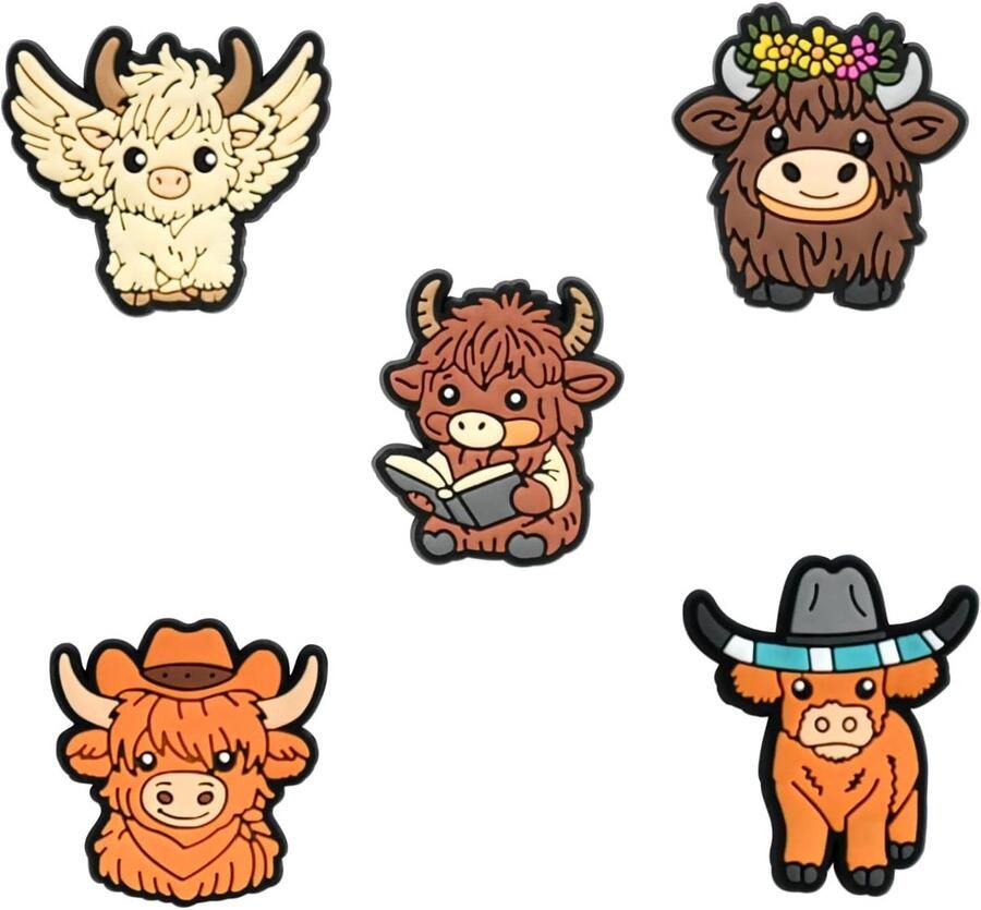Highland Cattle Shoe Decoration Charms 19 Pieces ABS DIY Decorations for Clogs and Sandals Versatile Craft ShopVlot