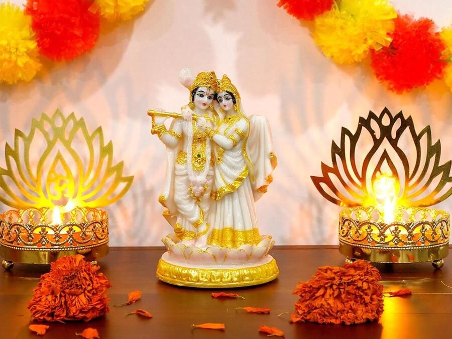 Hindoe God Radha Krishna Standbeeld H Marmer Kleur India Murti Pooja Item voor Indiase Paar Valentijnsdag Geschenken voor Indiase Lord Krishna Idol