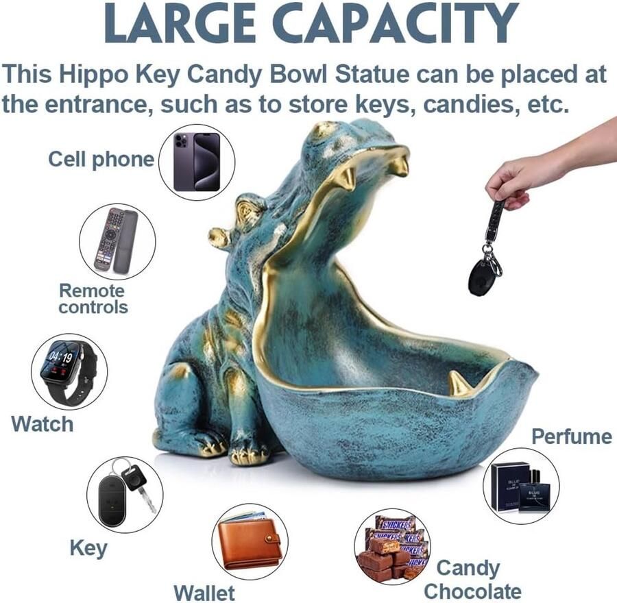 Hippo-standbeeld voor entree multifunctionele houder voor sleutels snoep sieraden en oorbellen Perfect voor woondecoratie moderne kunst eettafel bureau entree plankdecor