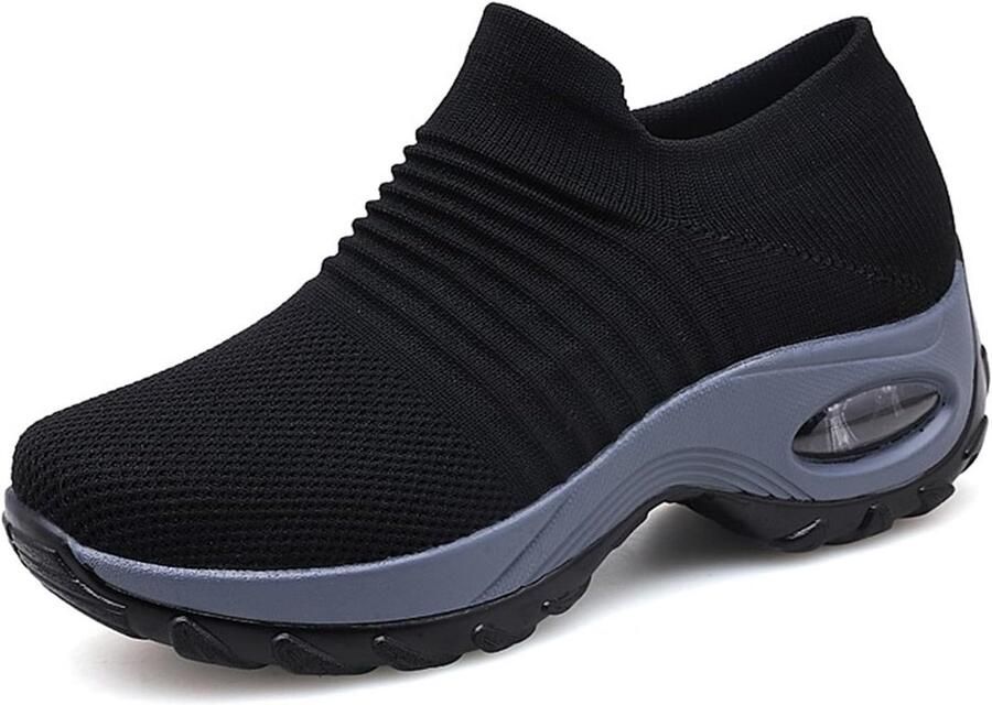 Hitmars Dames gymschoenen running kussen lucht slip on duM zwart ShopVlot