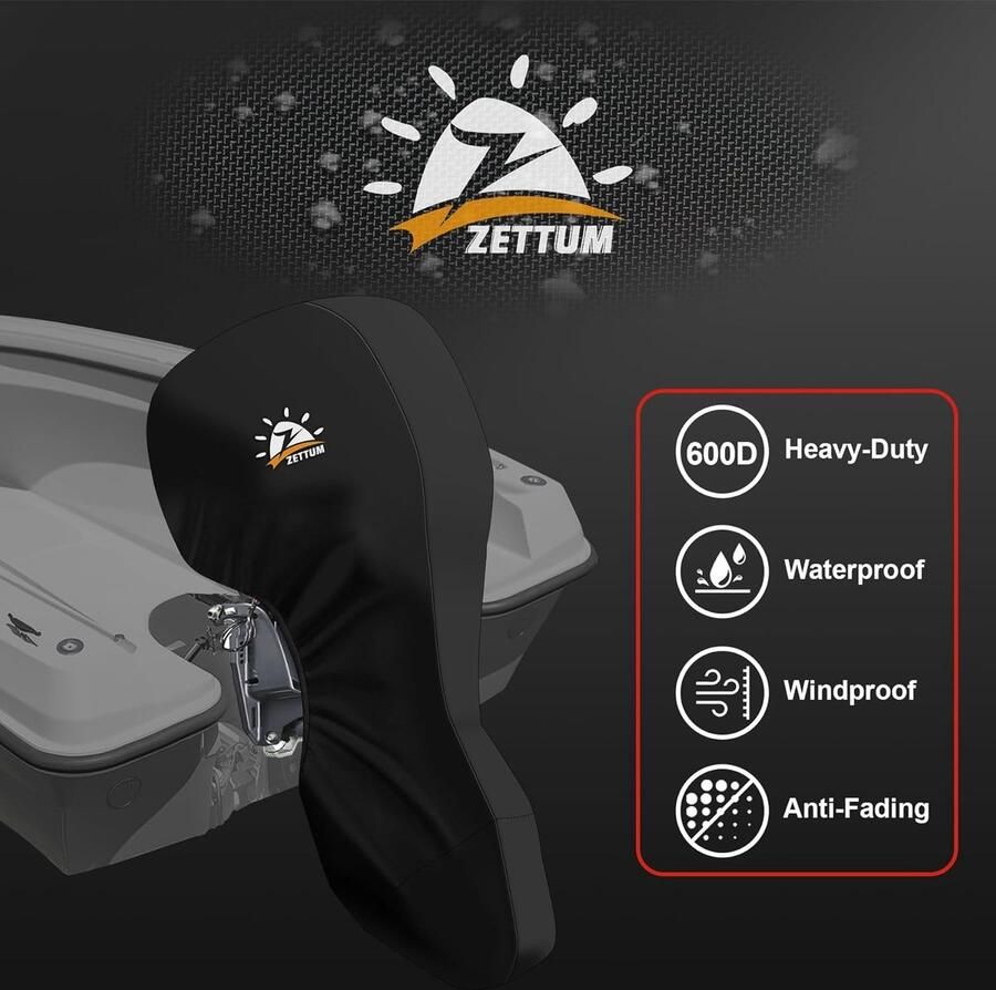 Hoes voor buitenboordmotor 600D volledige bootmotorhoes waterdicht en robuust lichtbestendige bootmotorkap geschikt voor motor tot 25 pk zwart
