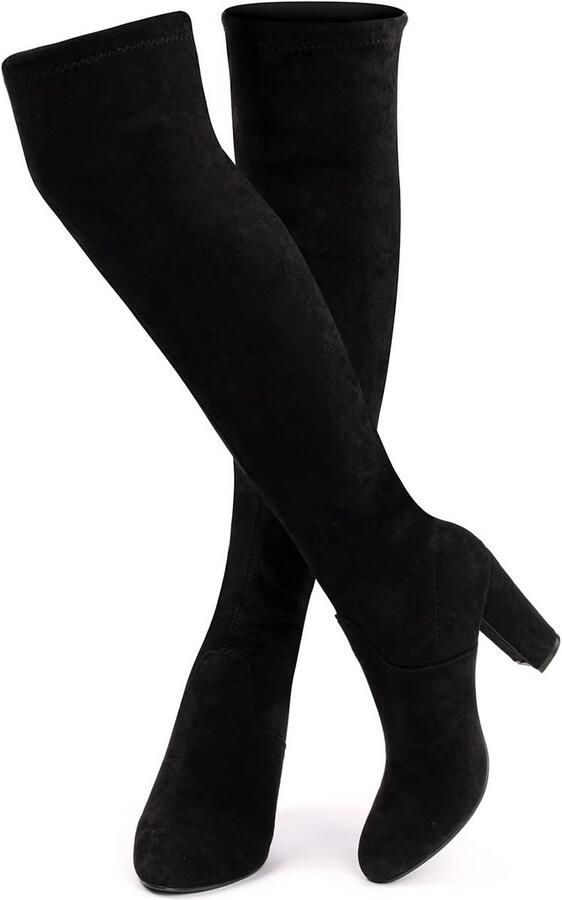 Hoge Dames Laarzen met Blok Hak Warme Winter Laarzen tot de Knie