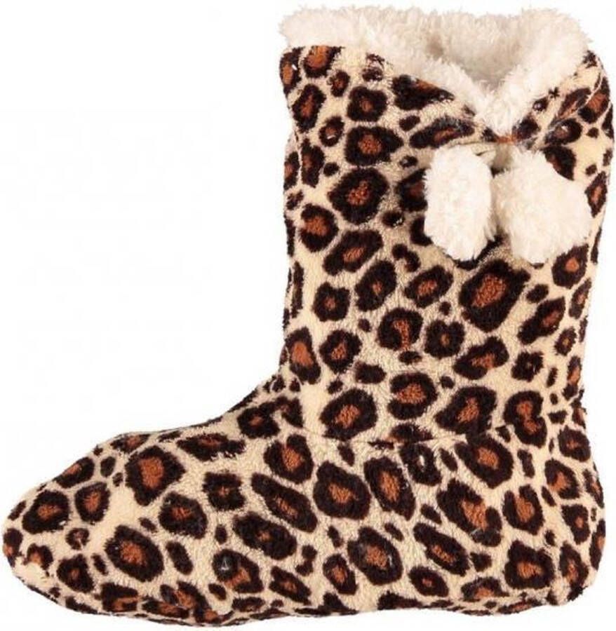 Hoge dames slof sokken met luipaard print bruin 37