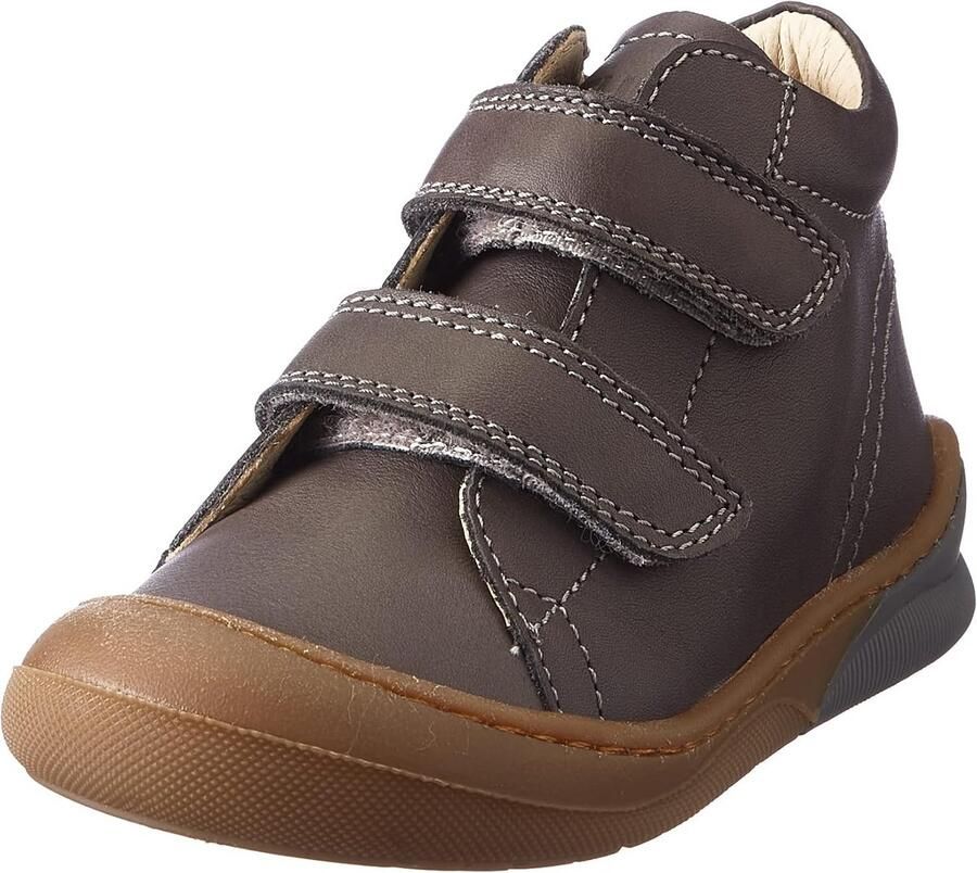 Hoge jongens babyschoenen van zacht leer met dubbele klittenbandsluiting