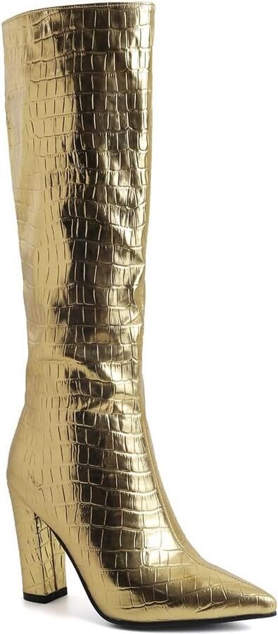 Hoge Knie Laarzen met Chunky Hak en Puntige Teen voor Dames