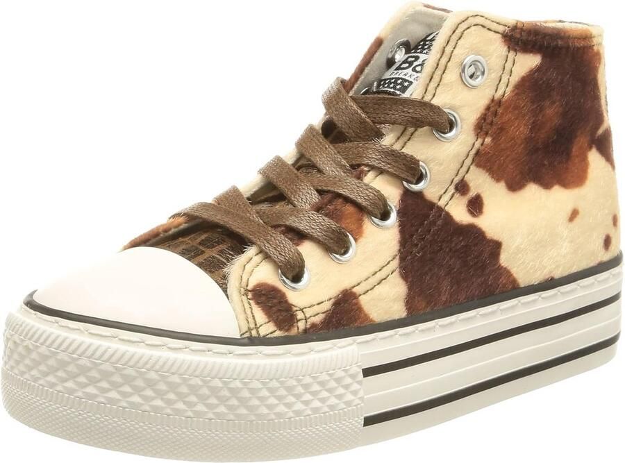 Hoge meisjes sneakers in zwart synthetisch leer met vetersluiting en rubberen zool