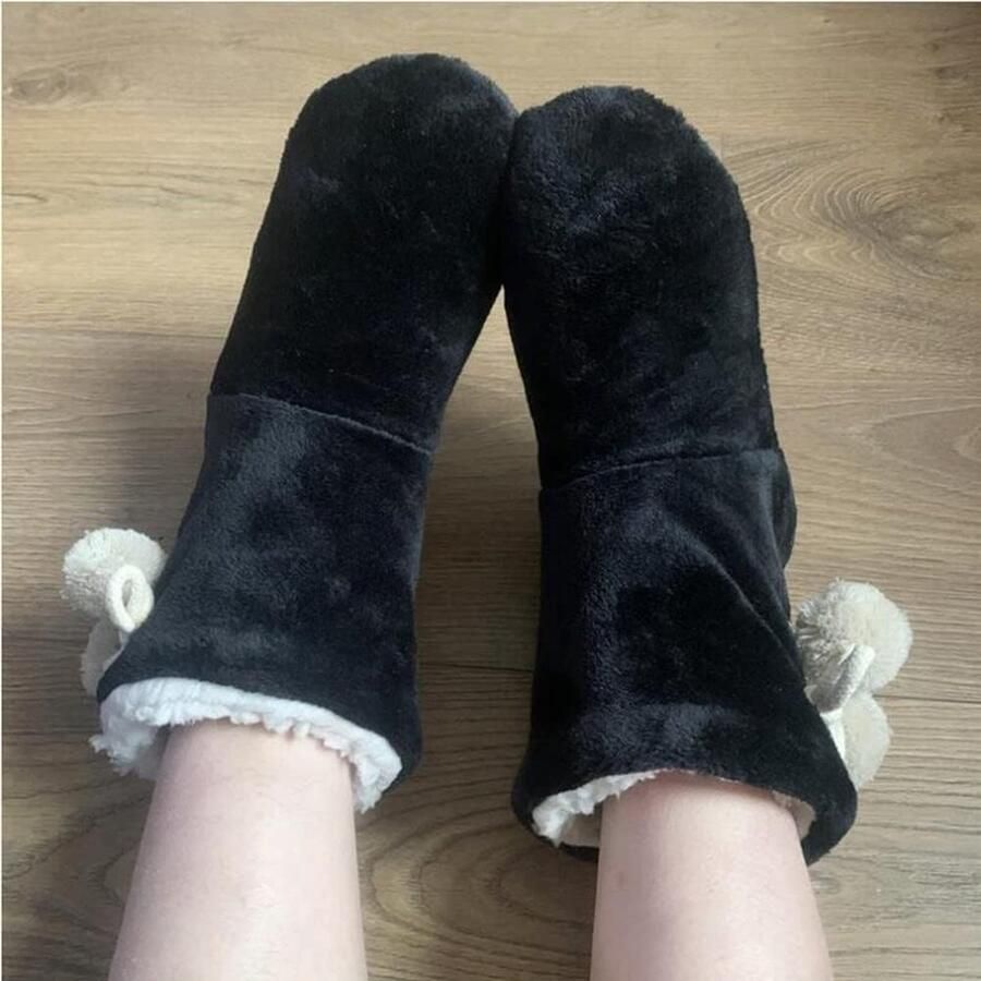Hoge Pantoffels Zwart 39 41 EU Pluche Huisschoenen met Antislip Voor Dames