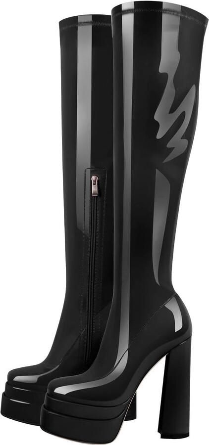 Dames Plateau Laarzen Kniehoog Blokhak Robuuste Hoge Hakken