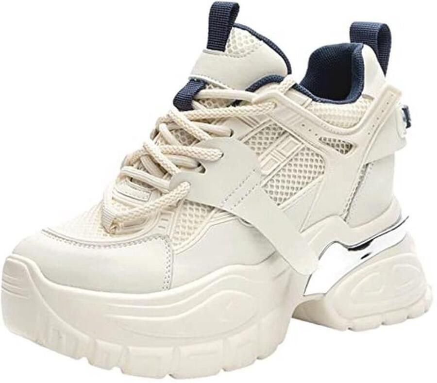 Hoge Platform Chunky Trainers Dames Schoenen Echt Leer Wedge Heel Sneakers