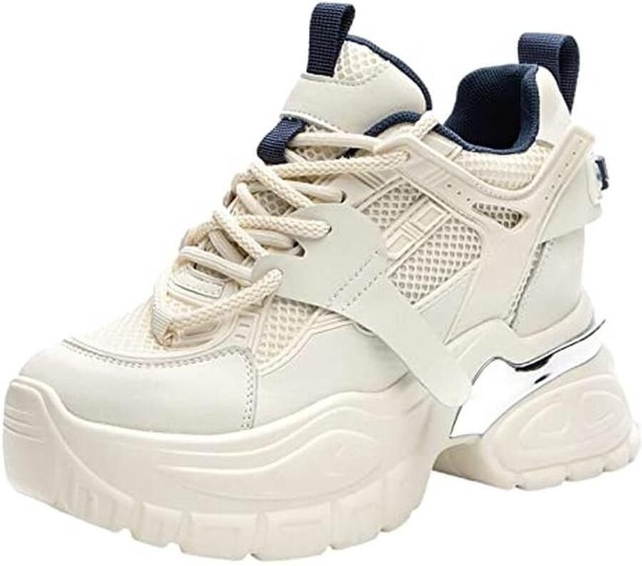 Hoge Platform Chunky Trainers Dames Schoenen Echt Leer Wedge Heel Sneakers