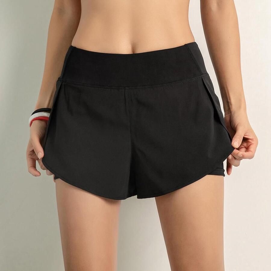 Hoge Taille Dames Wandelschoenen met Zak Dubbele Laag Jogging Shorts voor Sport en Fitness Ademend en Comfortabel