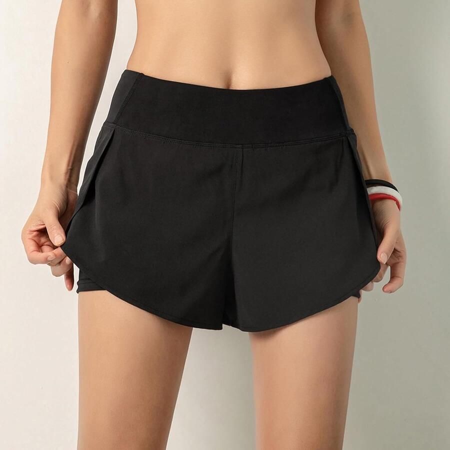 Hoge Taille Dames Wandelschoenen met Zak Dubbele Laag Jogging Shorts voor Sport en Fitness Zacht en Ademend Materiaal