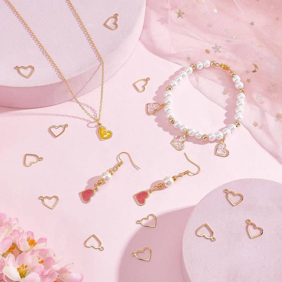 Holle Hart Bedel Roestvrij Stalen Hanger Set met Gouden Charm 1mm Gat voor Sieraden Maken