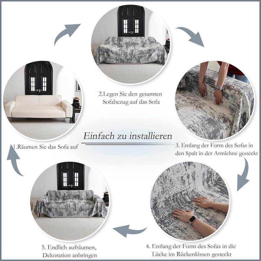 HOME Bankhoes 3-zits chenille bankovertrek L-vorm geometrische abstracte bankovertrek wasbaar deken voor bank beschermdeken 180 x donkergrijs