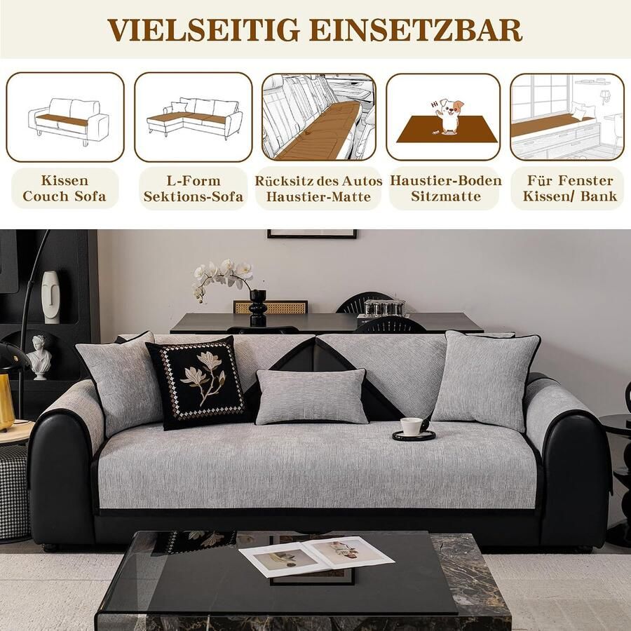 HOME Bankhoes Wasbaar Bankovertrek L-vorm voor huisdieren Bankbezug 2-zits Bankdekbedden voor zitting Bankovertrek Bankbeschermer antislip Bankovertrek 70 x Lichtgrijs 1 stuk