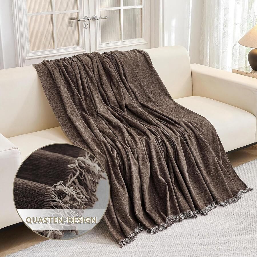 HOME Bankovertrek 3-zits Chenille bankhoes L-vorm bankbescherming voor katten wasbare bankovertrek L-vorm overtrek voor bank beschermhoes 180 x Donkere Chocolade