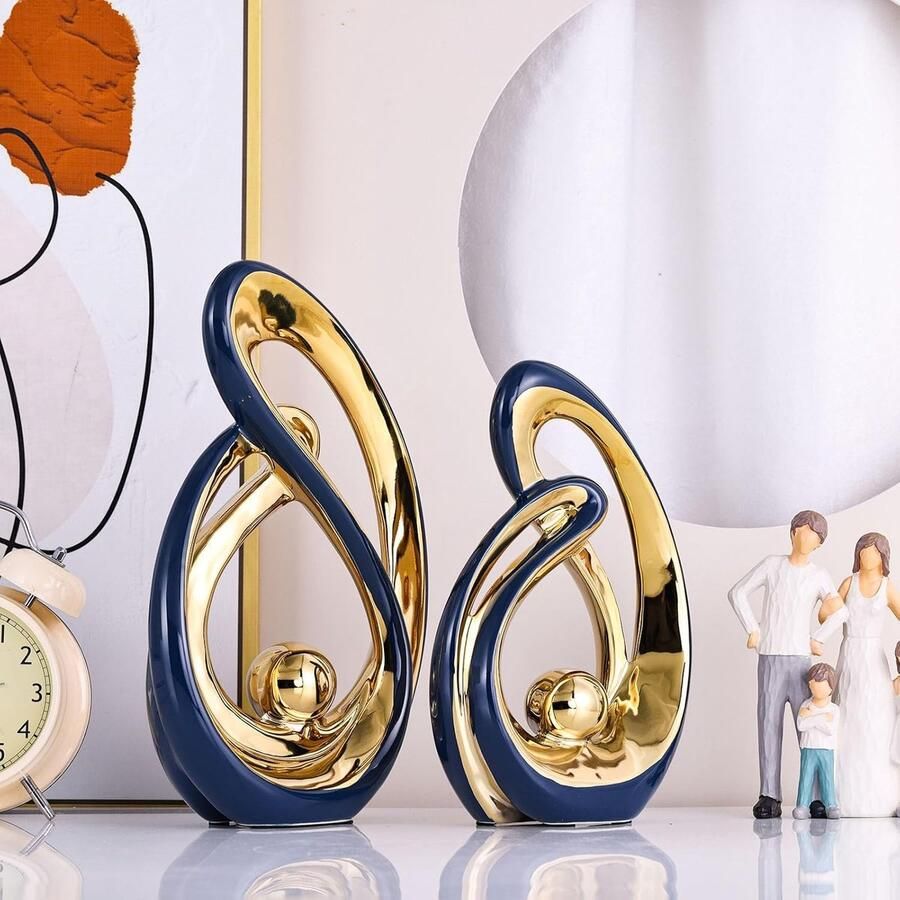 Home Decor Accent Porseleinen Kunst Mid-Century Boekenplankdecoraties Gouden Centerpieces voor Tafels Abstract Keramisch Standbeeld Sculptuur voor Salontafel Schoorsteenmantel Tv-Stand