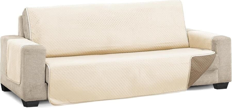 Home Diamond Bankhoes gewatteerd omkeerbaar beige leer 4-zits