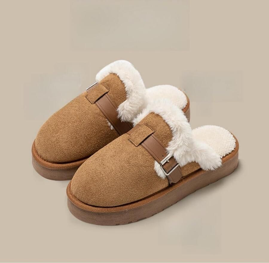 Home Sloffen Katoenen pantoffels Open Sloffen Pluche Pantoffels Antislip verhogende zool Bovenwerk met leren bandjes en