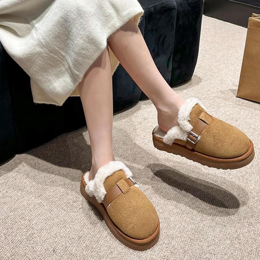 Home Sloffen Slippers Katoenen pantoffels Open Sloffen Pluche Pantoffels Antislip Bovenwerk met leren bandjes en