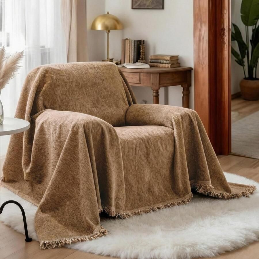 HOME Sofabekleding L-vorm slijtvast sofa kat chenille-sofa bekleding 2-zits sofahoes wasbaar sofahoes sofabeschermer kat veelzijdige sofabekleding 180 x kameel