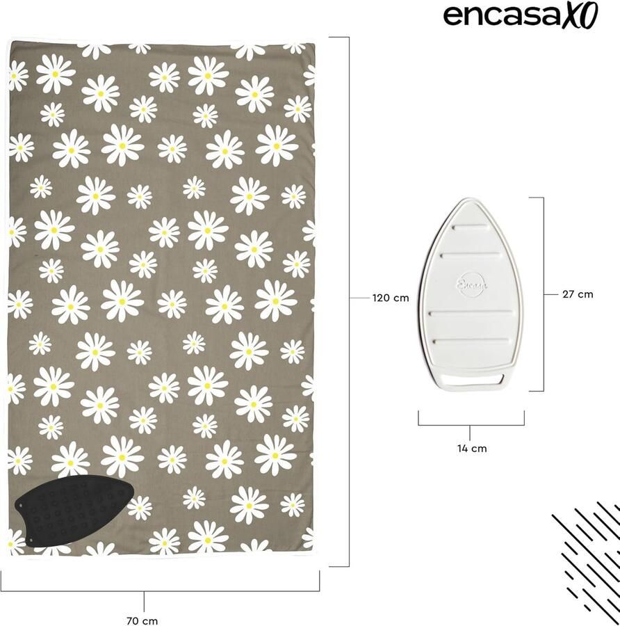 Homes Strijkmat Pad (120 x met 3mm Vulling & Siliconen Strijkijzersteun voor Stoomdruk op Tafel of Bed Hittebestendig Draagbaar Quilting & Reisdeken Daisy Gray 100% katoen vulling 3 mm opvouwbaar en draagbaar thermische bescherming