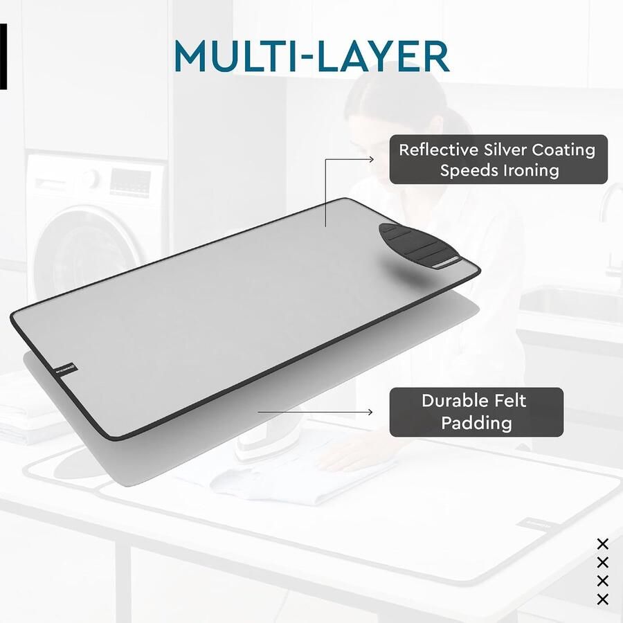 Homes Strijkmat Pad Metallic Silver (Large 120 x met 5mm schuimvulling & siliconen ijzeren steun voor stoompersen op tafelblad of bed Warmtereflecterend draagbaar Quilten