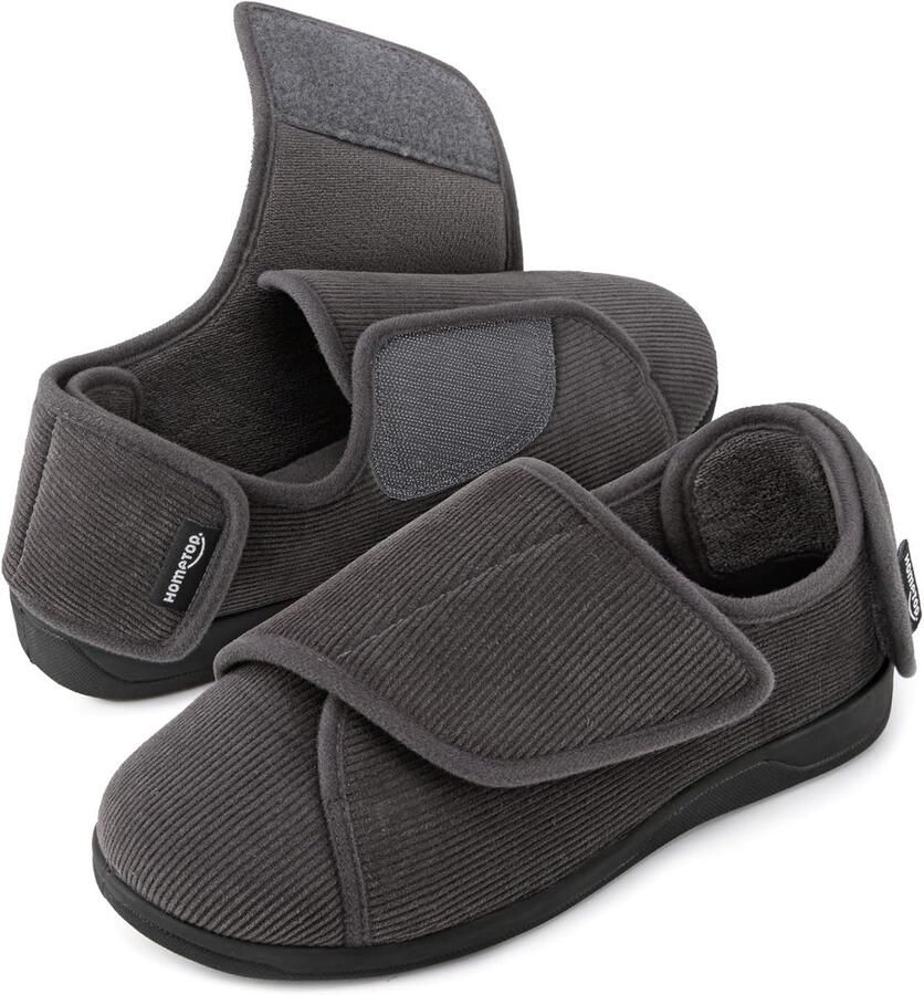 HomeTop Men's Adjustable Memory Foam Slippers Orthopedic Extra Wide Shoes for Diabetic Edema Swollen Feet