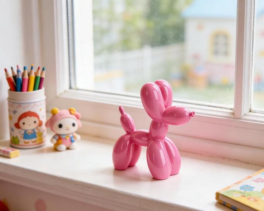 Hond standbeeld levendig warm roze kleine dieren sculptuur voor plank decor