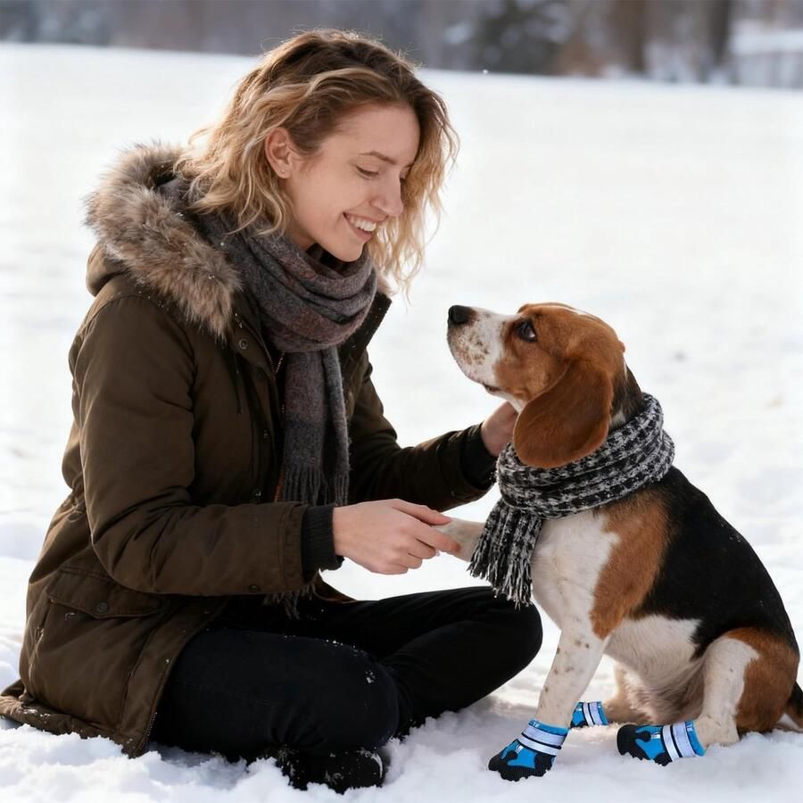Honden Schoenen 4-Pack Waterdichte en Antislip Wandelschoenen voor Honden met Verstelbare Reflecterende Bandjes voor Kleine Middelgrote en Grote Honden Blauw