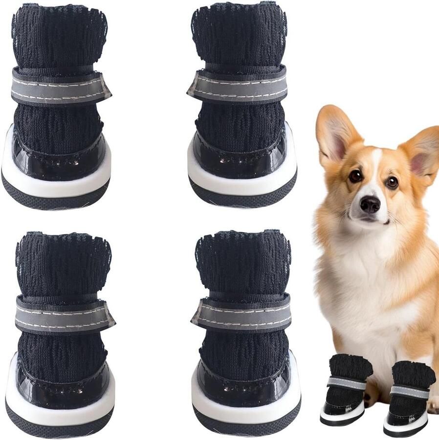 Honden Schoenen Pups Laarsjes Buitenactiviteiten Antislip Zool 4 Stuks Zwart